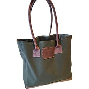 2017 Orvis Canvas Leather Trim Tote Bag‎ Olive Green Brown Top Handle
